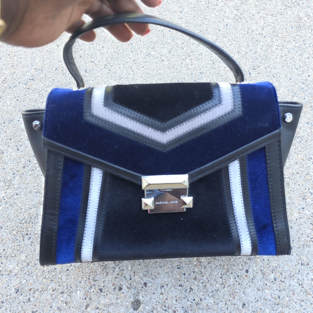 Michael Kors Stylish Black and Blue Velvet Original  Leather  Handbag Medium - Picture 2 of 12